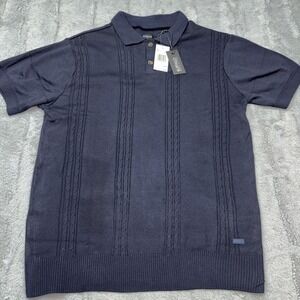 Buffalo David Bitton Wagner Polo Sweater Navy Med NWT